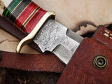 Best Christmas Gift Idea-Free Engraving-Custom Handmade Damascus Antler handle bowie with leather sheathe