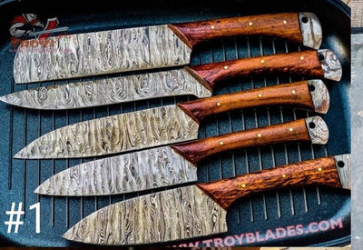 Hand Forged Custom Handmade Damascus Kitchen/BBq knives sets pro5 - Troy Blades