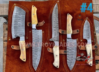 Hand Forged Custom Handmade Damascus Kitchen/BBq knives sets pro5 - Troy Blades