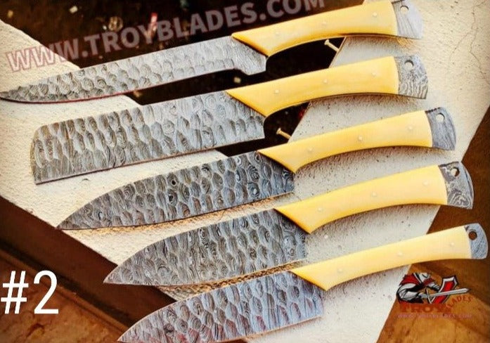 Hand Forged Custom Handmade Damascus Kitchen/BBq knives sets pro5 - Troy Blades