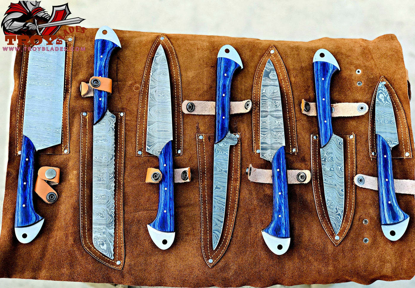 Custom Handmade Damascus Kitchen knives set - Troy Blades