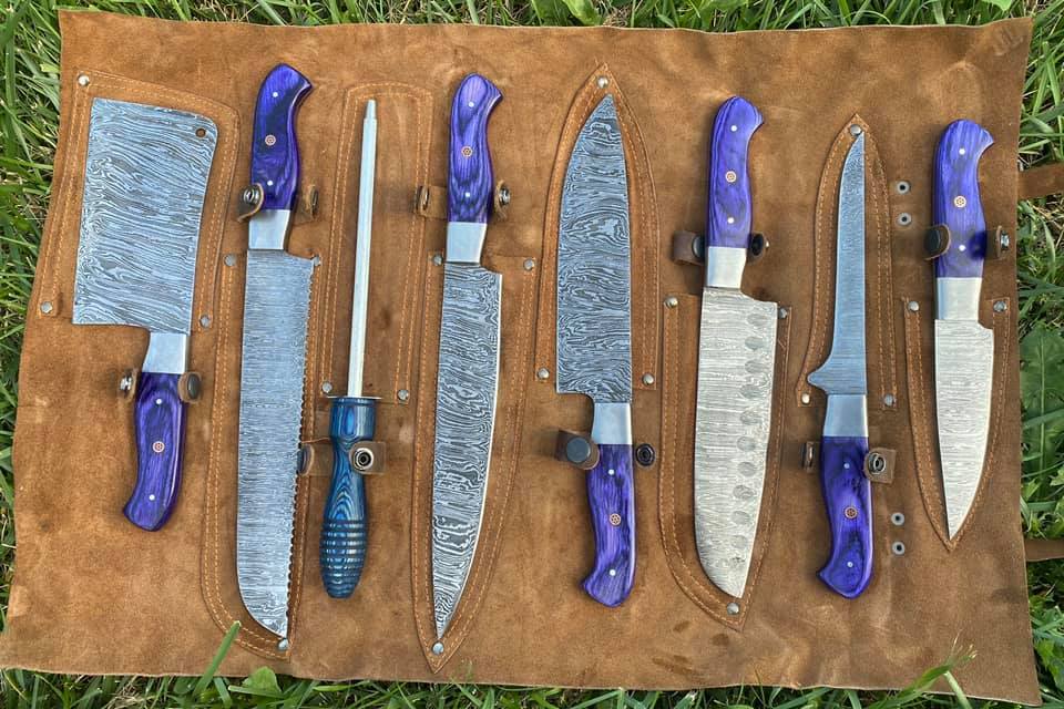 An Amazing Custom Hand Made Damascus Steel Complete BBQ/Chef/Kitchen Knife Set - Troy Blades