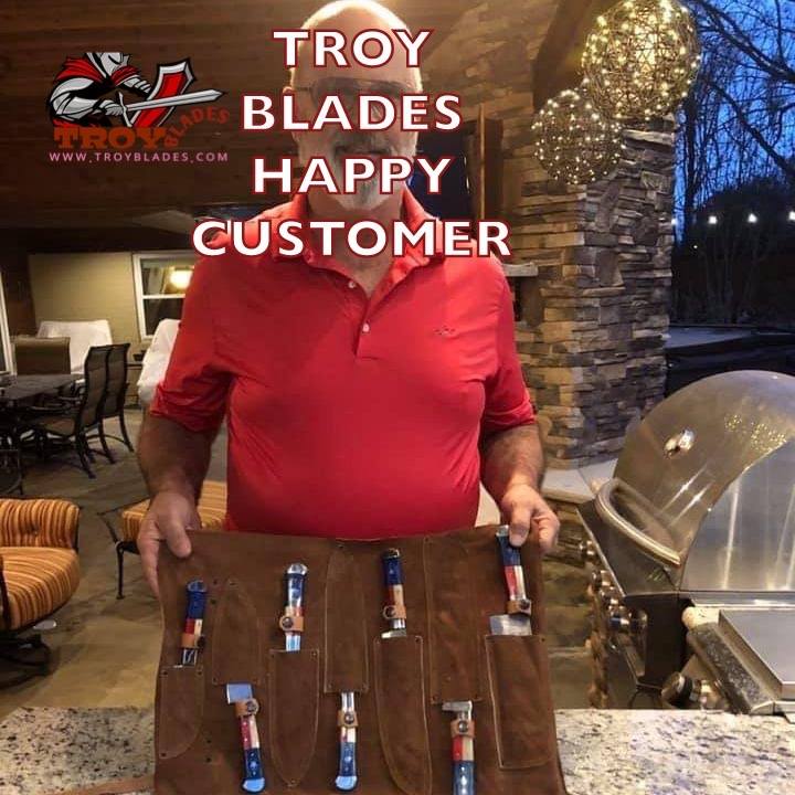 Custom Handmade Damascus Texas Flag Handles Knives set of 7 - Troy Blades