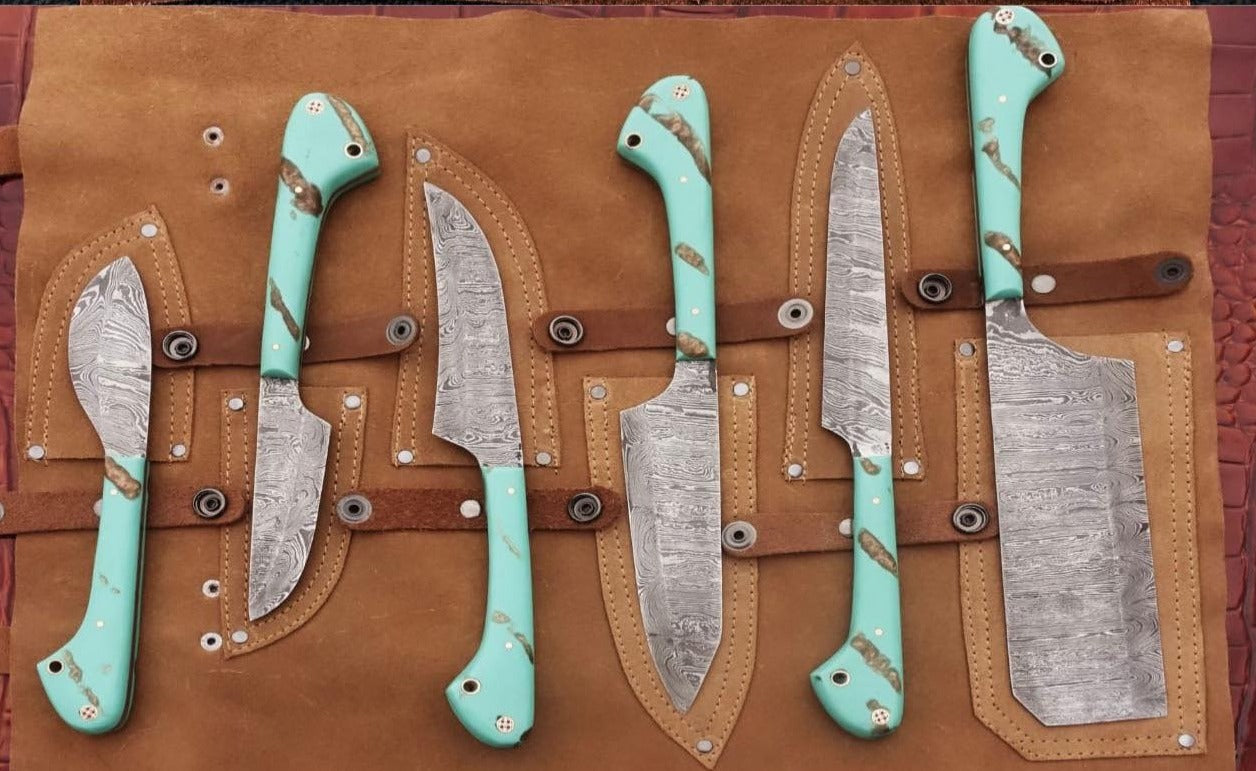 An Amazing Custom Handmade Damascus Steel BBQ/Chef/Kitchen Knife Set 098 - Troy Blades