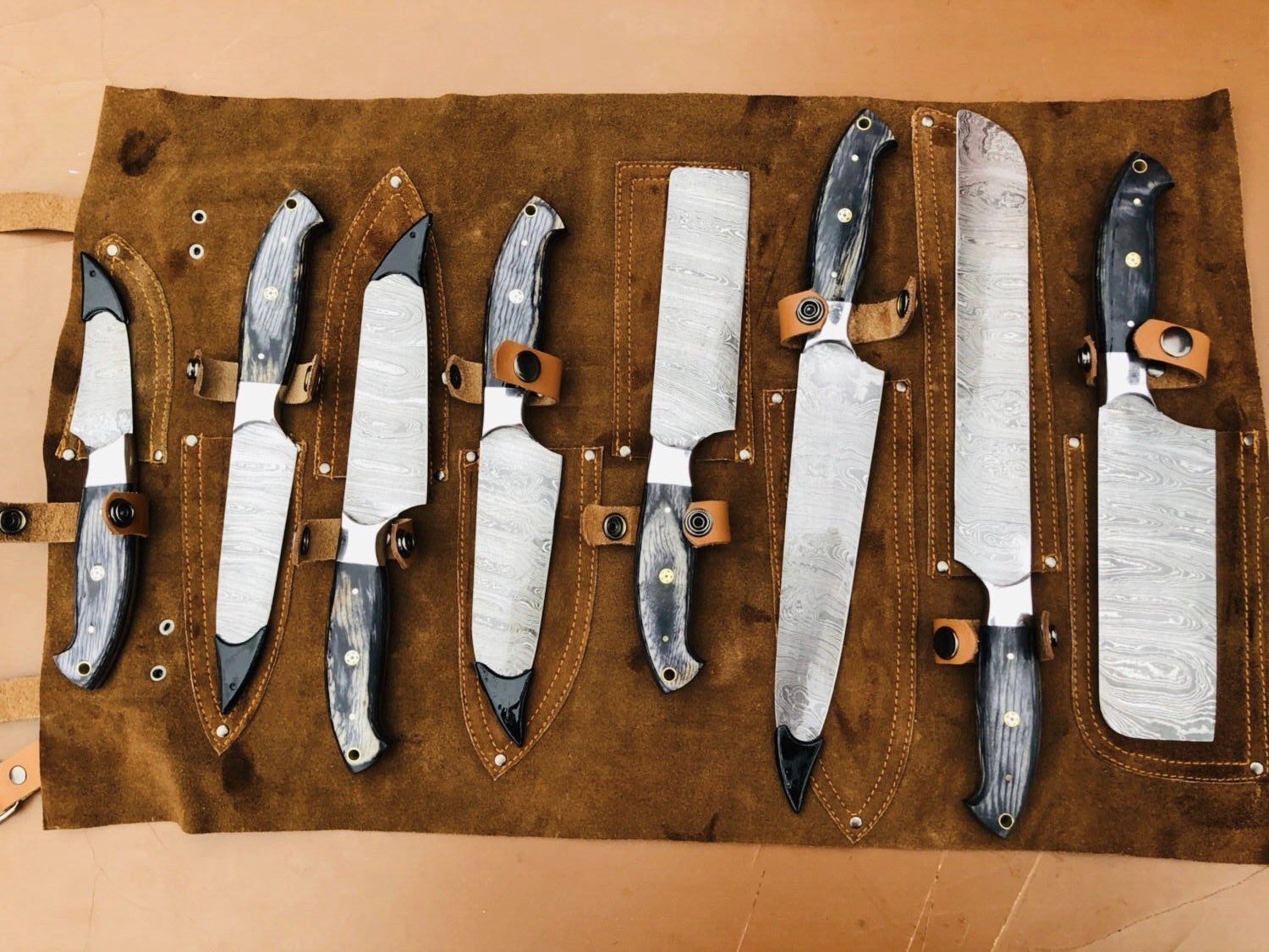 Beautiful Custom Handmade Damascus kitchen knives - Troy Blades