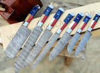 Custom Handmade Damascus Texas Flag Handles Knives set of 7 - Troy Blades