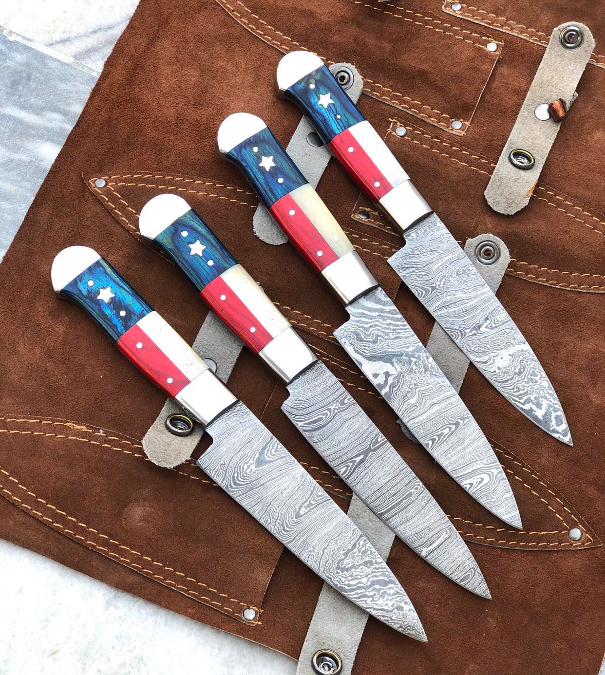 Texas Handles CUSTOM HANDMADE DAMASCUS 4-6-8-10 PCS KITCHEN Steak knives - Troy Blades