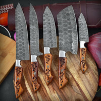 The Dahlia | 5-Piece Chef Knife Set + Leather Roll All Variations - Troy Blades