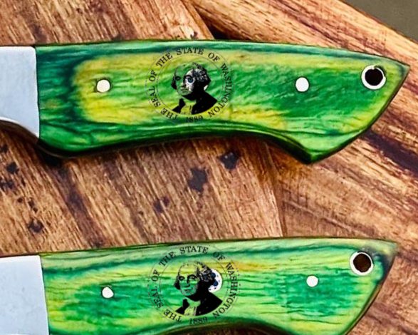 Washington Flag Handles Custom Handmade Damascus Outdoor Kitchen/BBq knives set - Troy Blades