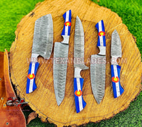 The Dahlia | 5-Piece Chef Knife Set + Leather Roll All Variations - Troy Blades