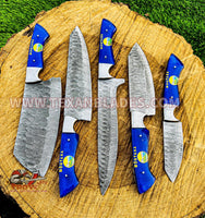 The Dahlia | 5-Piece Chef Knife Set + Leather Roll All Variations - Troy Blades