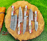 The Dahlia | 5-Piece Chef Knife Set + Leather Roll All Variations - Troy Blades