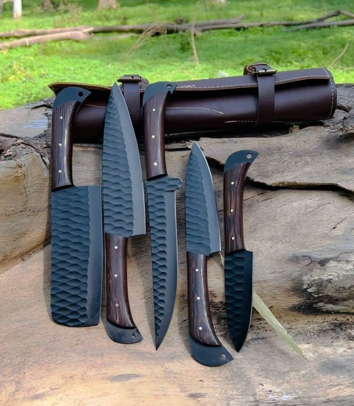Valhalla BBQ/Kitchen Sets  | 5-Piece Set + Leather Roll - Troy Blades