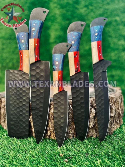 Custom Handmade BBq/Kitchen Set | Leather Roll - Troy Blades