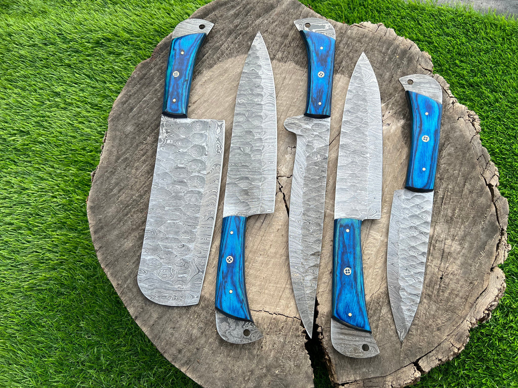 Blue Handles The Valhalla  | 5-Piece Set + Leather Roll - Troy Blades