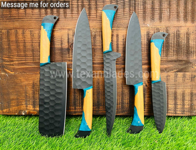 Valhalla BBQ/Kitchen Sets  | 5-Piece Set + Leather Roll - Troy Blades