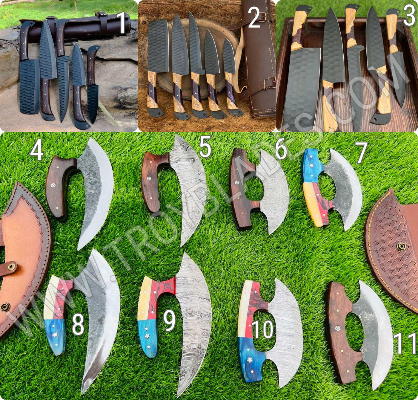 Handmade Kitchen / BBQ Sets / Ulu Knife/ Pizza Cutter - Troy Blades