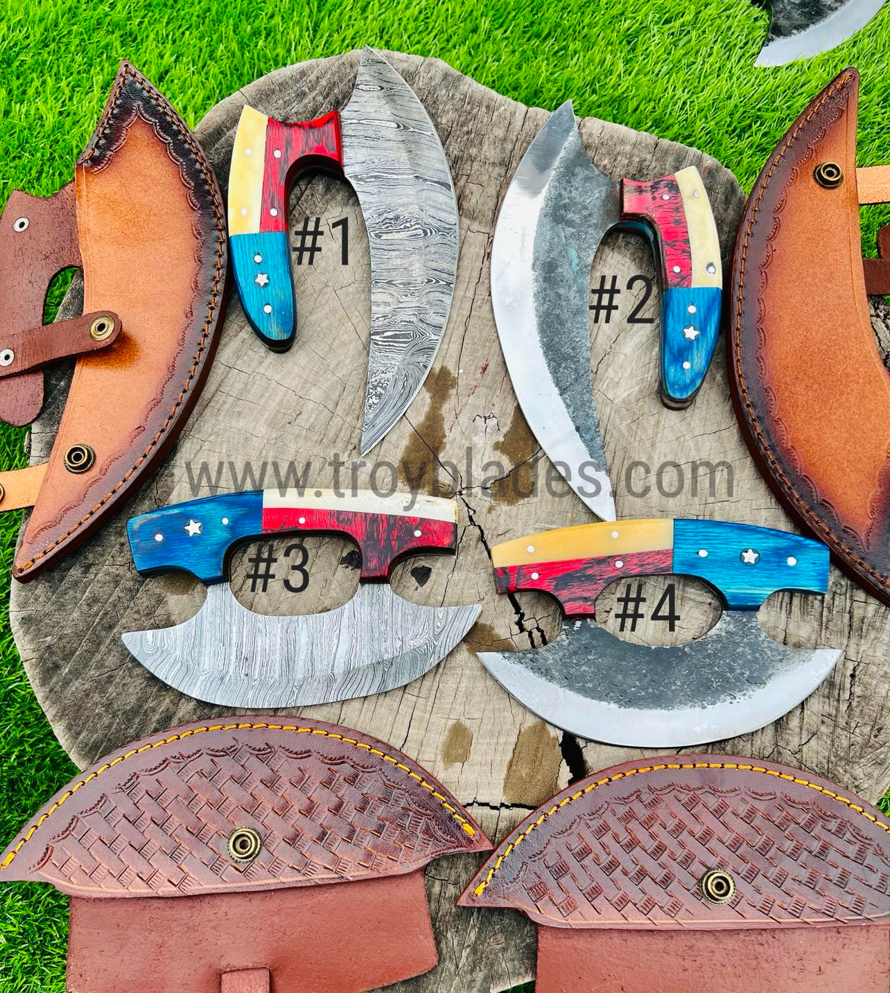 Texas Handles  Handmade Damascus/Carbon Steel ULU knives - Troy Blades