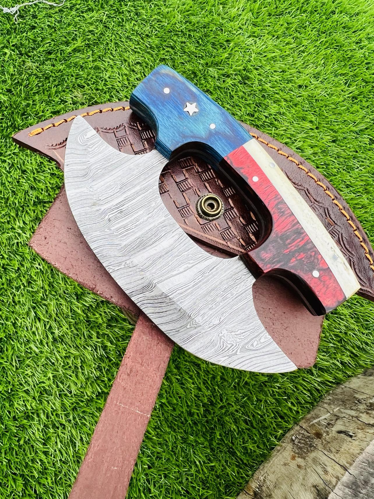 Texas Handles  Handmade Damascus/Carbon Steel ULU knives - Troy Blades
