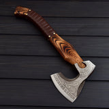 Viking Tomahawk for Sale - Engraved 1095 Forged Steel Blade, Ash Wood Handle with Leather Wrap, Leather Sheath - Troy Blades