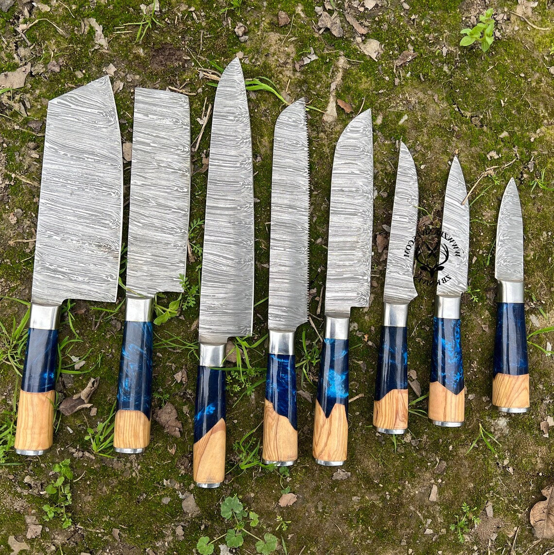 Custom Handmade Damascus Kitchen/BBQ sets/ Axes - Troy Blades