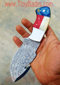 Texas Handle Custom Handmade Damascus Hunting Skinning knife - Troy Blades