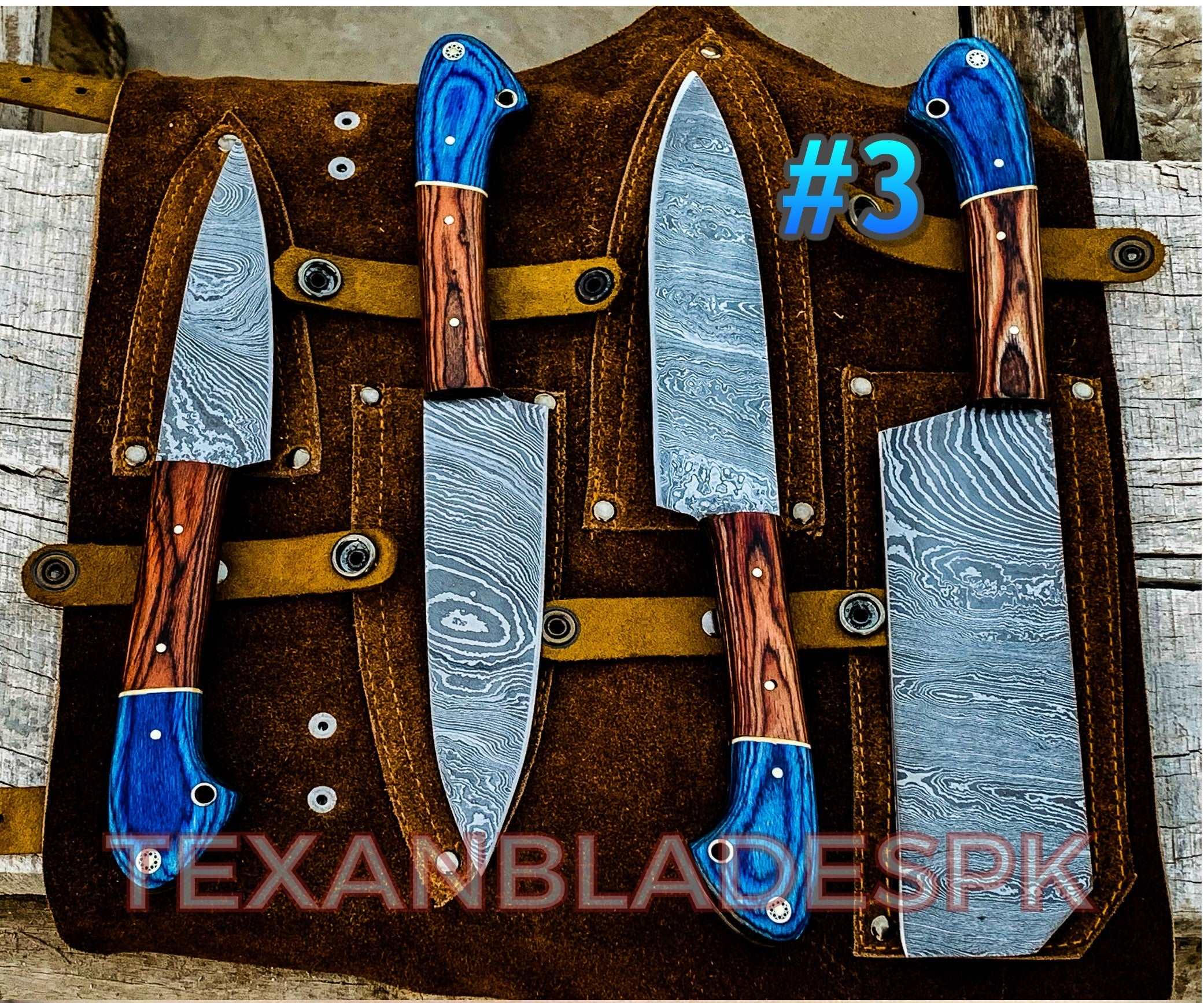 Beautiful Custom Handmade Damascus BBQ/kitchen knives - Troy Blades
