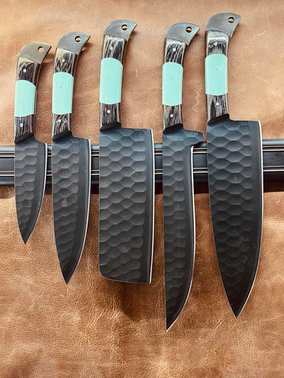 Valhalla BBQ/Kitchen Sets  | 5-Piece Set + Leather Roll - Troy Blades