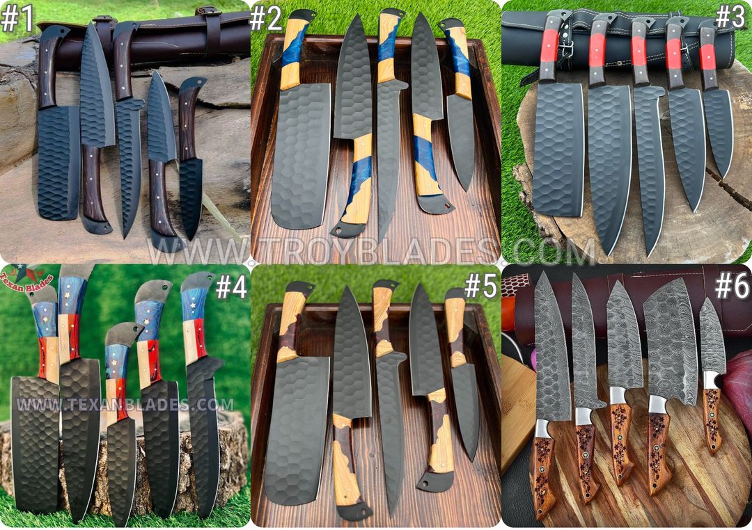 BBQ/Kitchen Sets  | 5-Piece Set + Leather Roll - Troy Blades