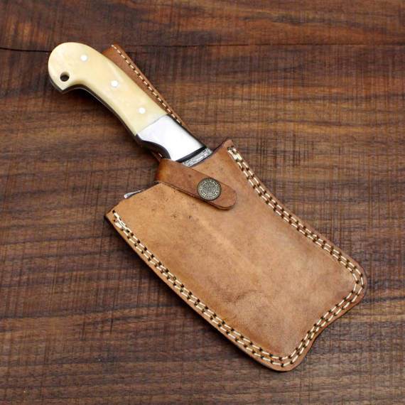 Heavy Duty Damascus Cleaver with Camel Bone Scales - 9.5" - Troy Blades