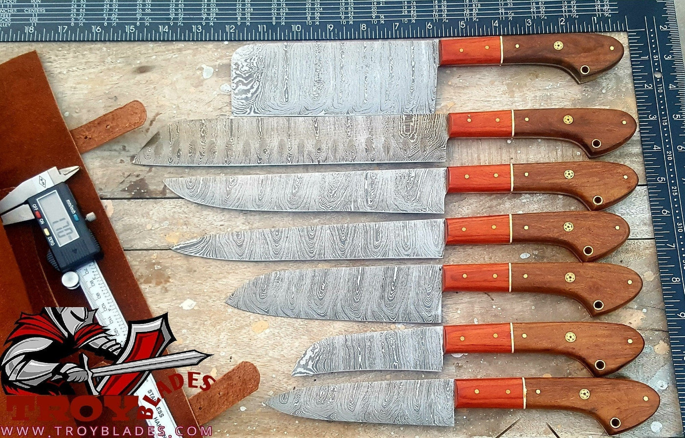 Custom Handmade Damascus Kitchen knives set - Troy Blades