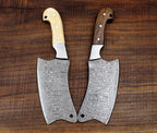 Heavy Duty Damascus Cleavers with Camel Bone and Walnut Wood Scales - 9.5" - Troy Blades