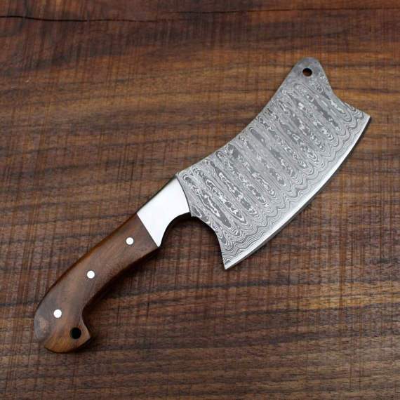 Heavy Duty Damascus Cleaver with Black Walnut Scales - 9.5" - Troy Blades