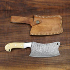 Heavy Duty Damascus Cleaver with Camel Bone Scales - 9.5" - Troy Blades