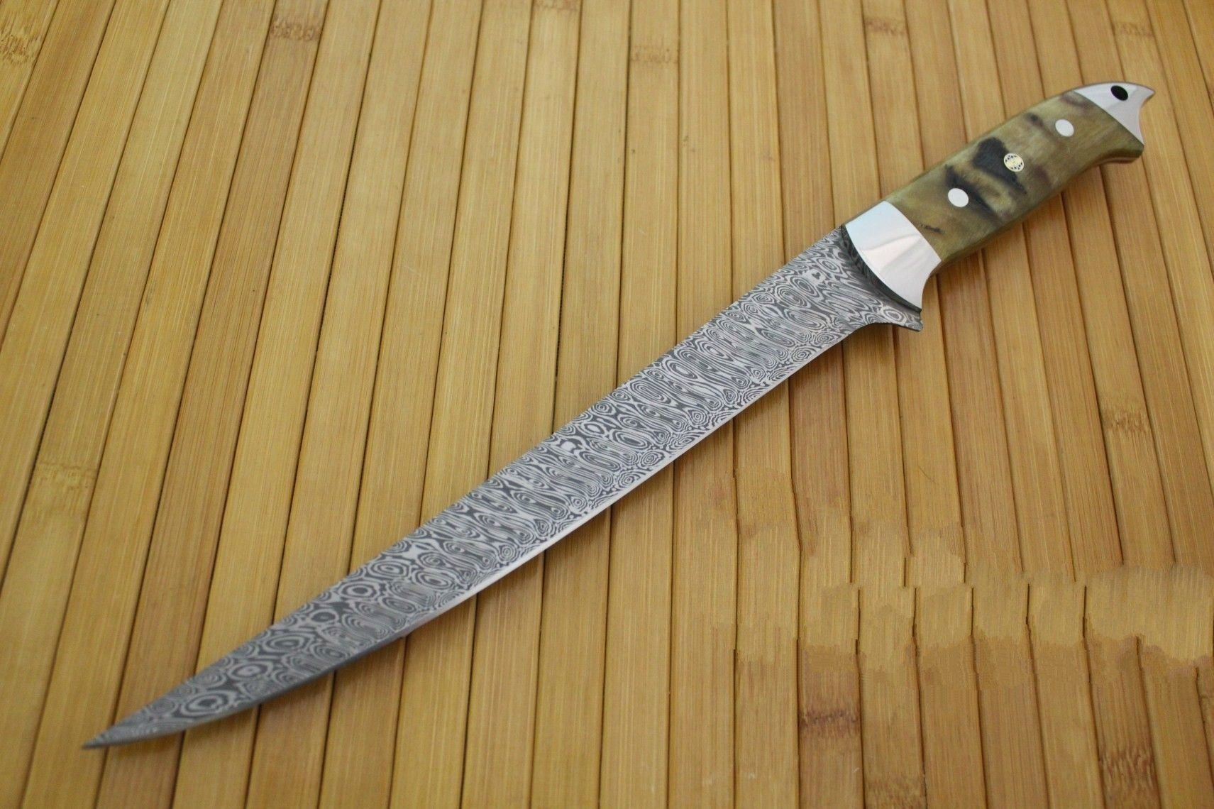HANDMADE DAMASCUS RAIN DROP FILLET KNIFE - Troy Blades