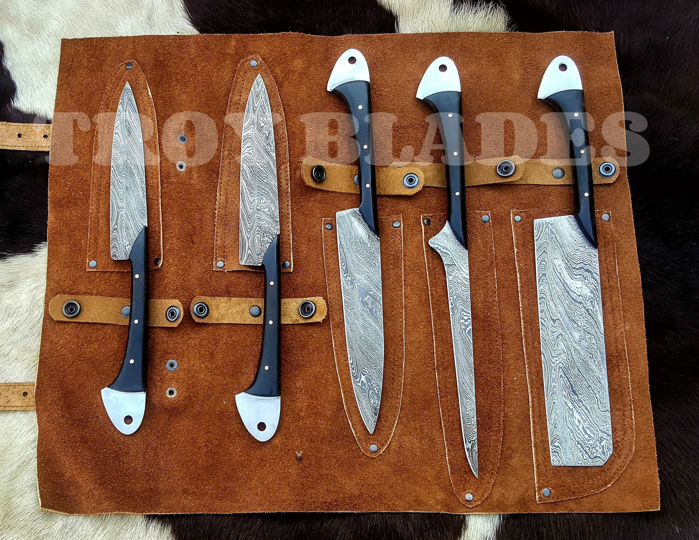 Custom Handmade Damascus Hunting/kitchen/BBQ knives set - Troy Blades