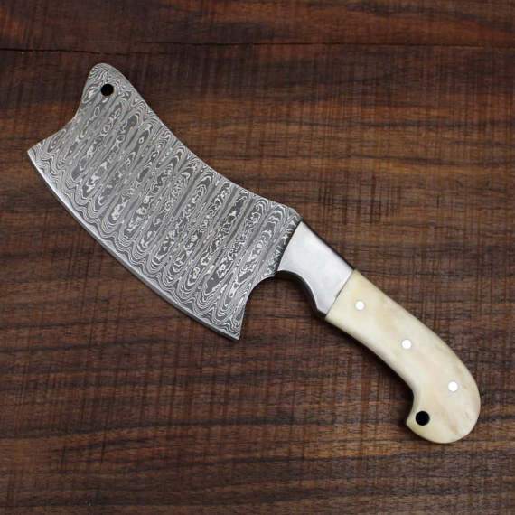 Heavy Duty Damascus Cleaver with Camel Bone Scales - 9.5" - Troy Blades