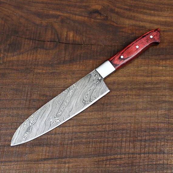 Damascus Steel Handmade Santoku Chef Knife - Troy Blades