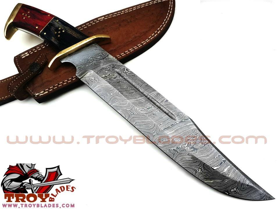 Custom Handmade Damascus Hunting Rambo 3 Bowie - Troy Blades