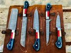 Texas Flag Handles Custom Handmade DamascusOutdoor Kitchen/BBq knives set - Troy Blades