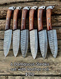 Custom Handmade Damascus Valhalla Set with steaks