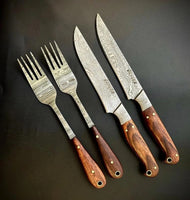 Fork and Steaks Handmade Damascus Steel