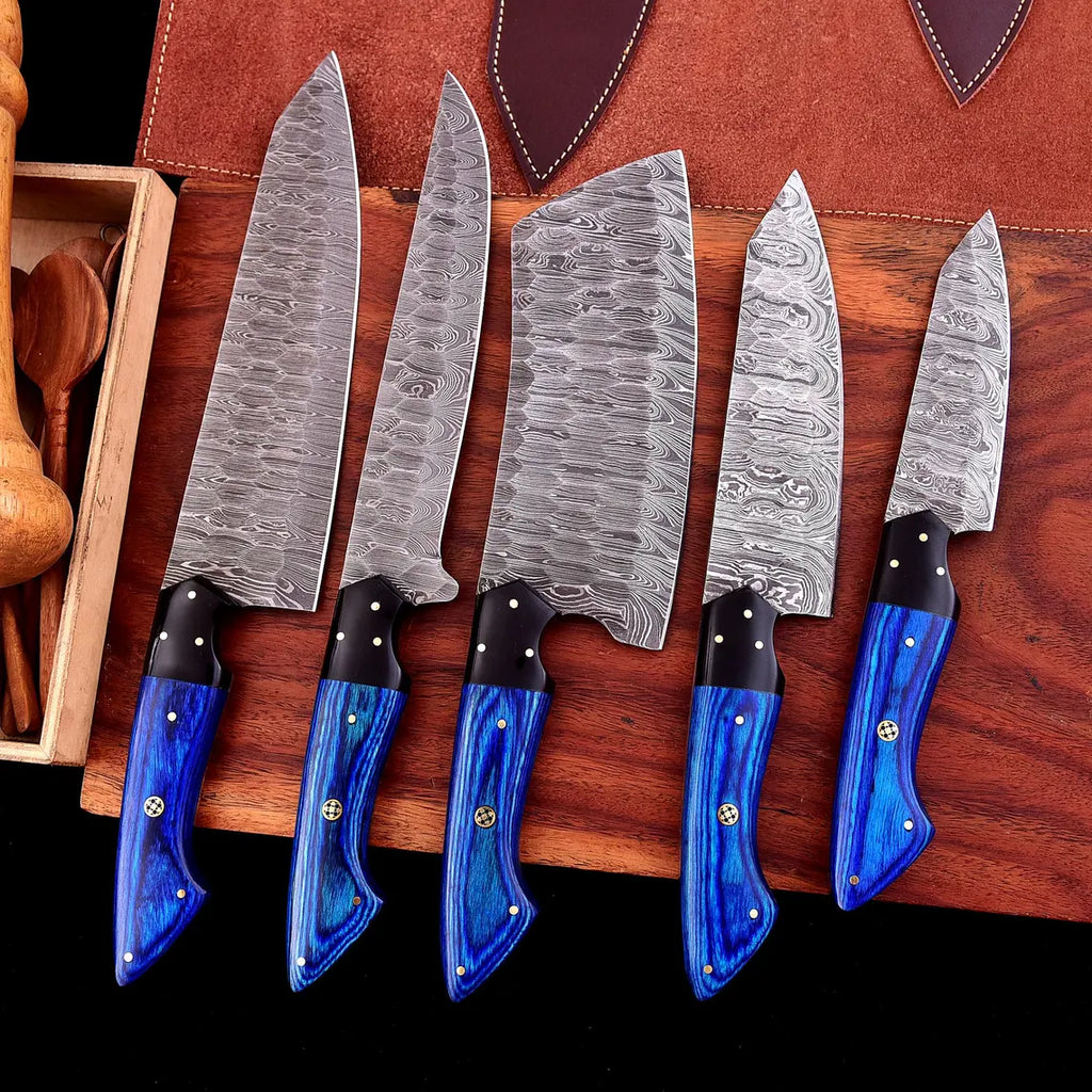 The Dahlia | 5-Piece Chef Knife Set + Leather Roll - Troy Blades