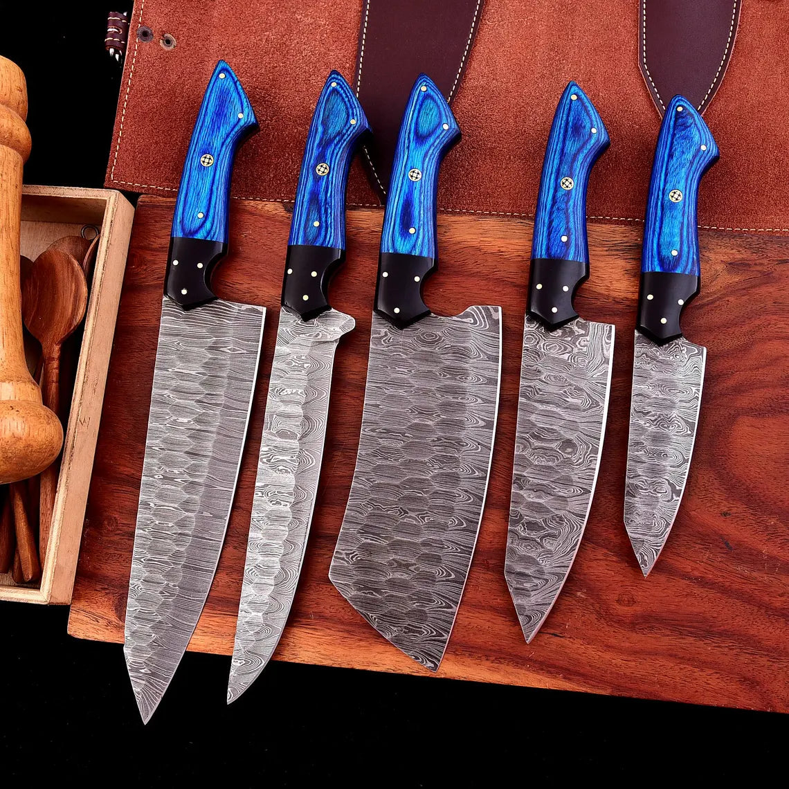 The Dahlia | 5-Piece Chef Knife Set + Leather Roll - Troy Blades