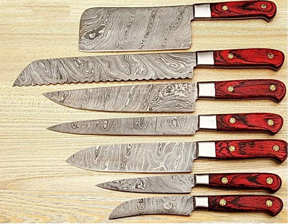 Beautiful Custom Handmade Damascus kitchen knives set - Troy Blades
