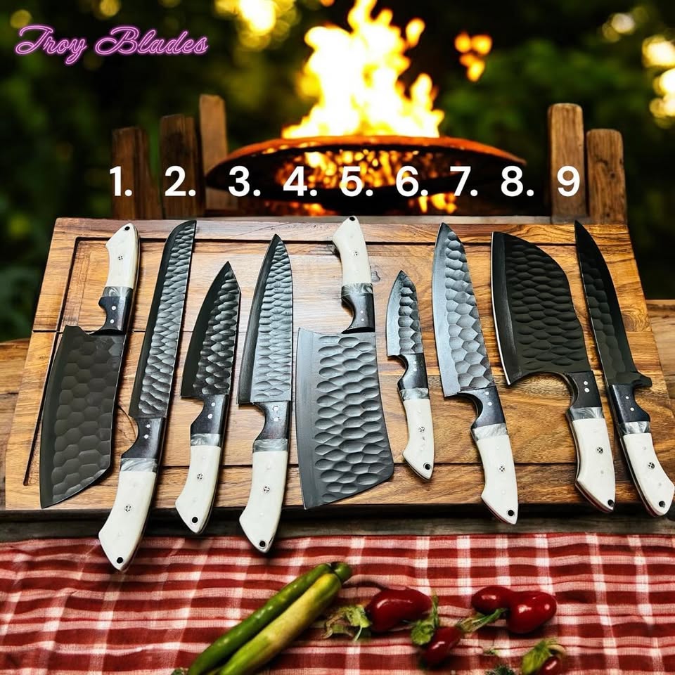 9pcs BBq/Kitchen Set with leather roll Troy Blades