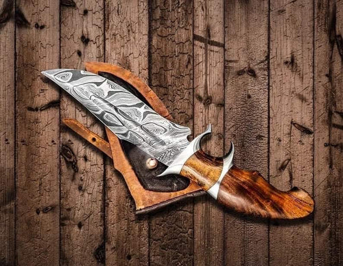 Beautiful Custom Handmade Damascus Dual Finger Guards with leather sheathe - Troy Blades