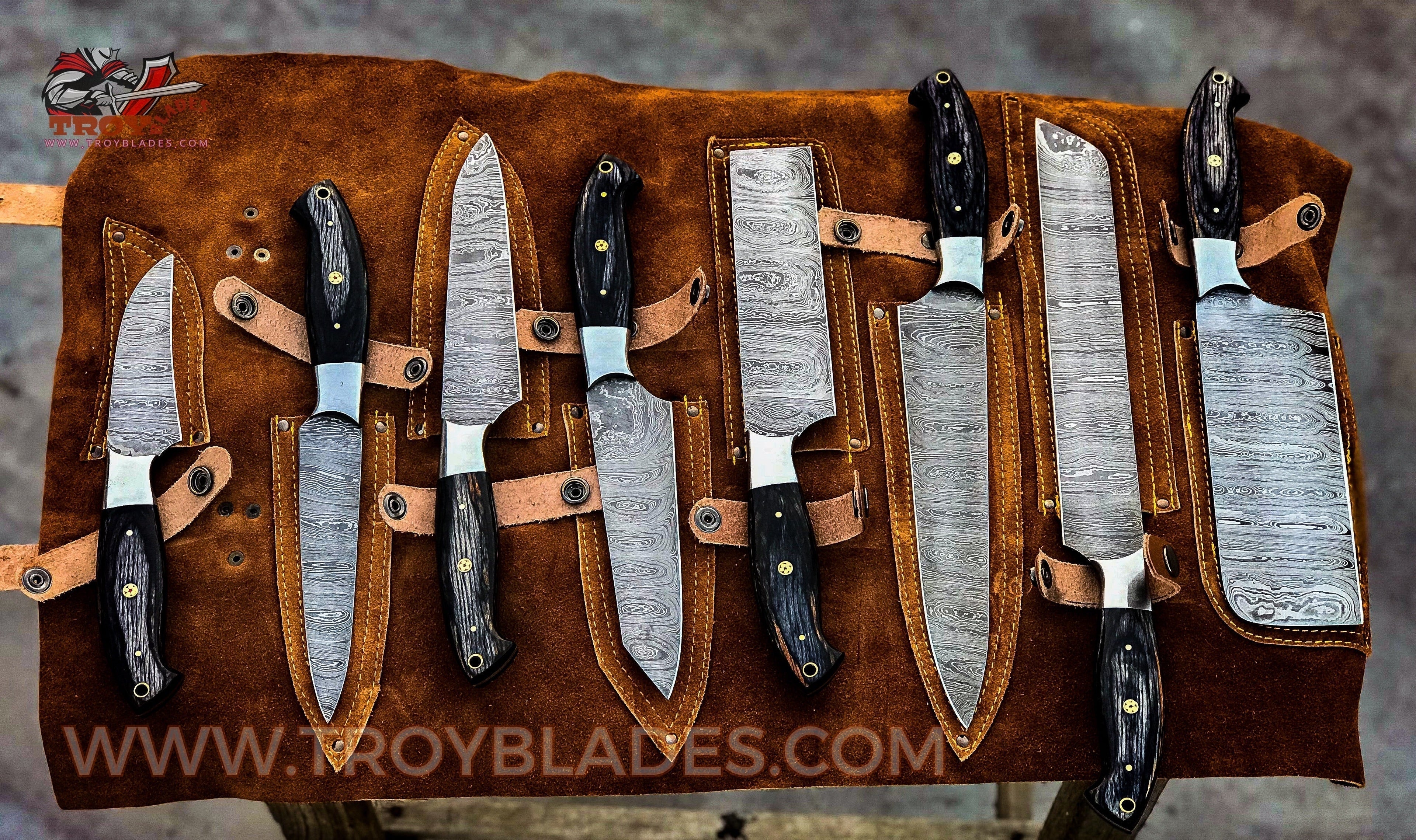 Beautiful Custom Handmade Damascus kitchen knives - Troy Blades