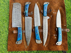 Blue Handles The Valhalla  | 5-Piece Set + Leather Roll - Troy Blades