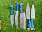 Blue Handles The Valhalla  | 5-Piece Set + Leather Roll - Troy Blades